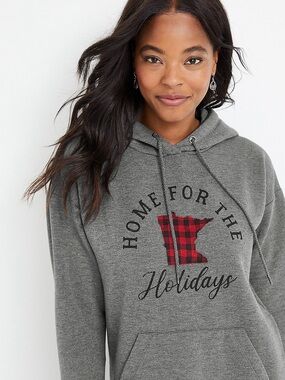 Maurices Gray Hoodie with Red Buffalo Plaid Minnesota MN State Graphic sz 2X